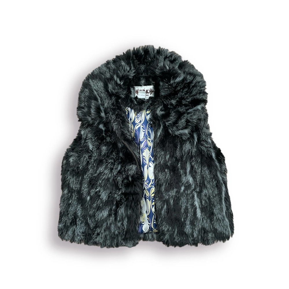 Women's Black & Grey Live a Little (LAL) Faux Fur Vest